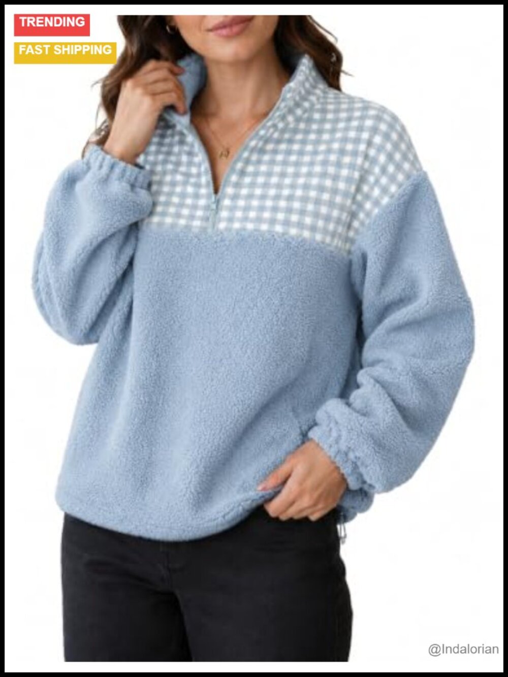 Women Quarter Zip Fleece Pullover Fuzzy Sherpa Jacket